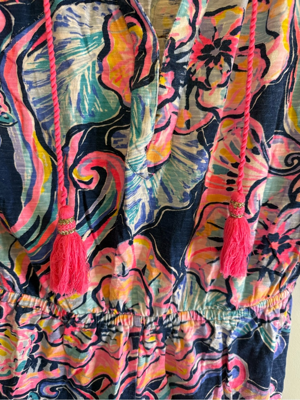 Lilly Pulitzer Donna Romper Multi Sink Or Swim Floral Tassel Knit Pink Blue M - Picture 5 of 7